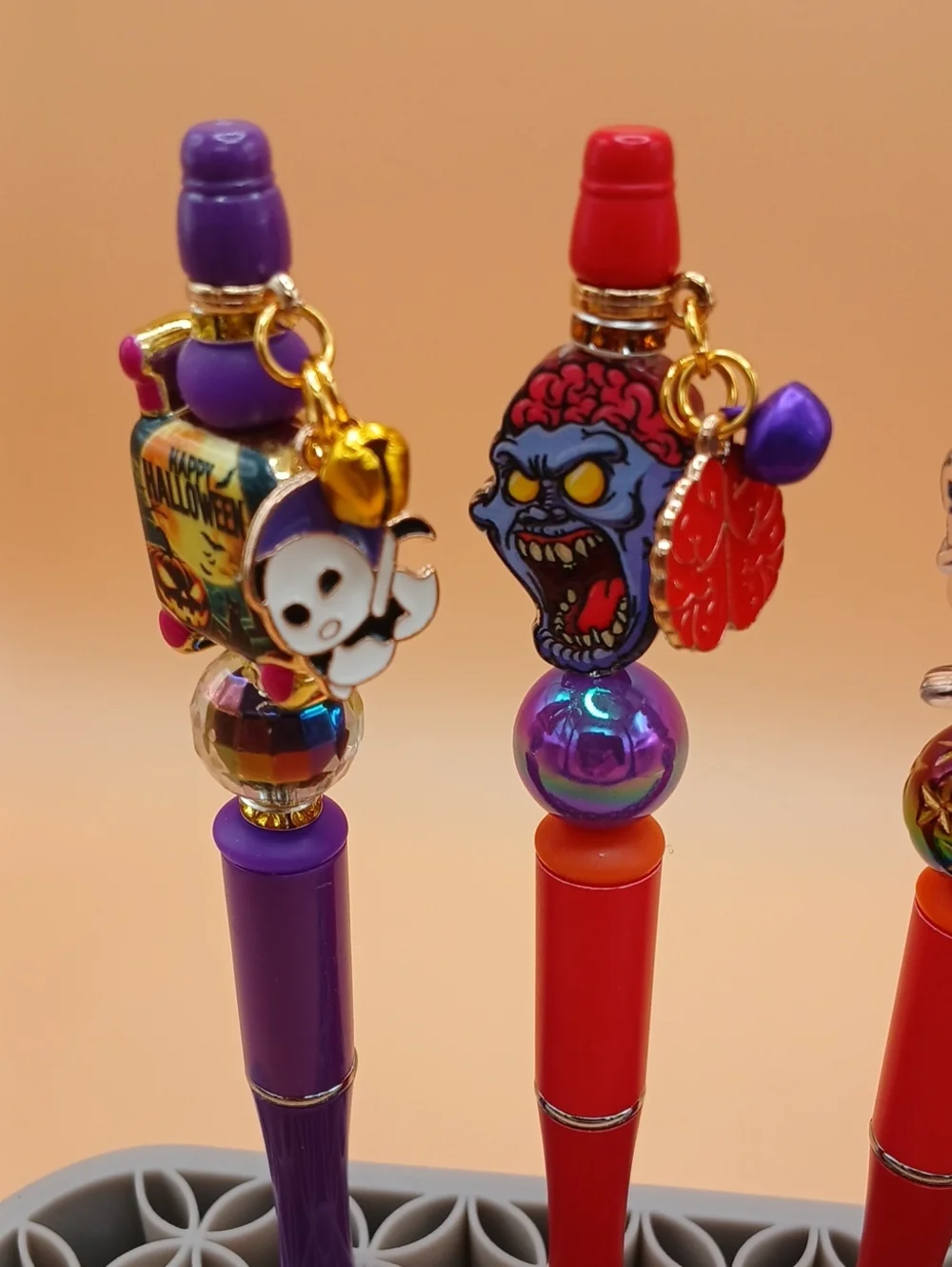 Halloween Charm Pen Set - Purple & Orange Decorative Pens